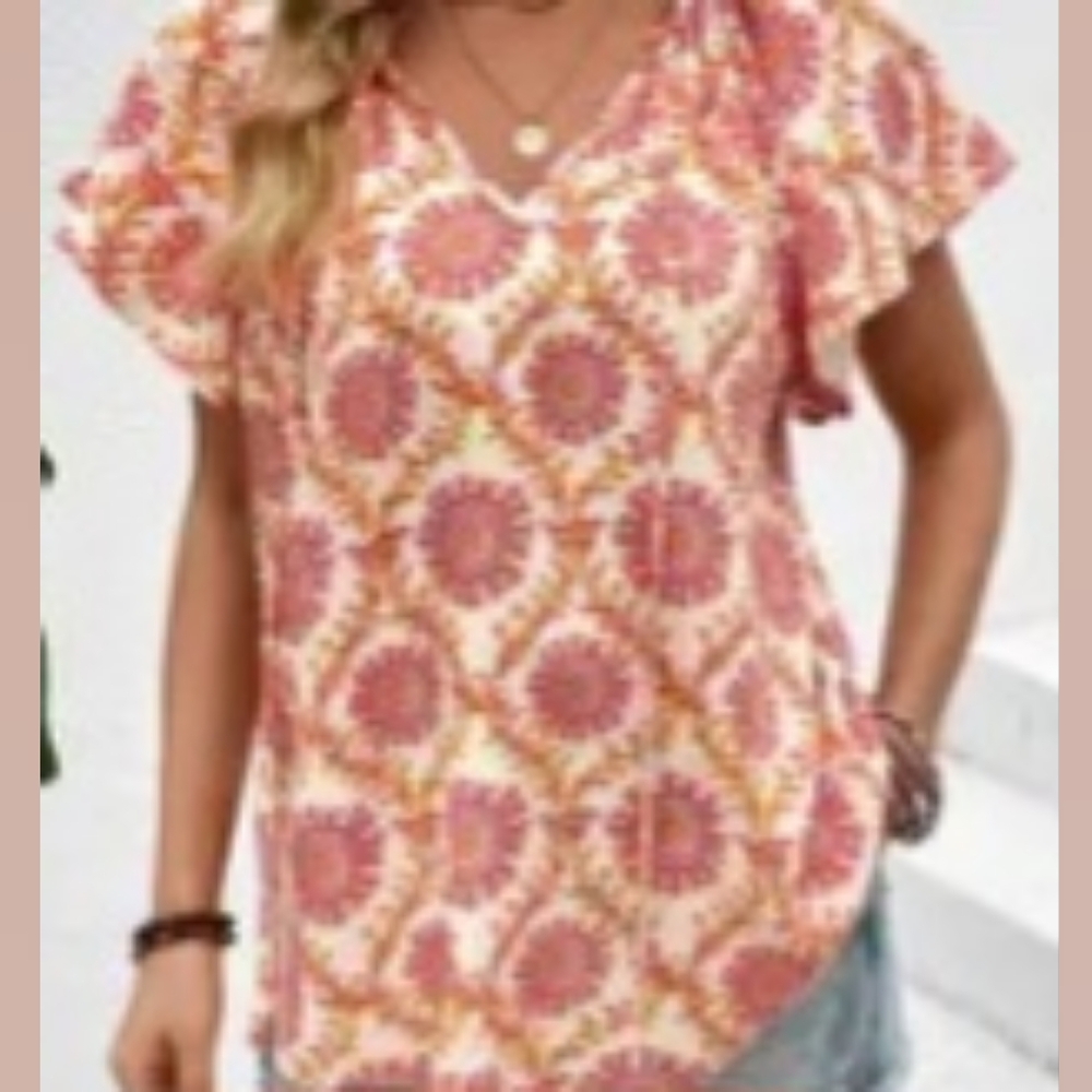 Orange Flutter Sleeve Blouse Sz M (NWOT)
